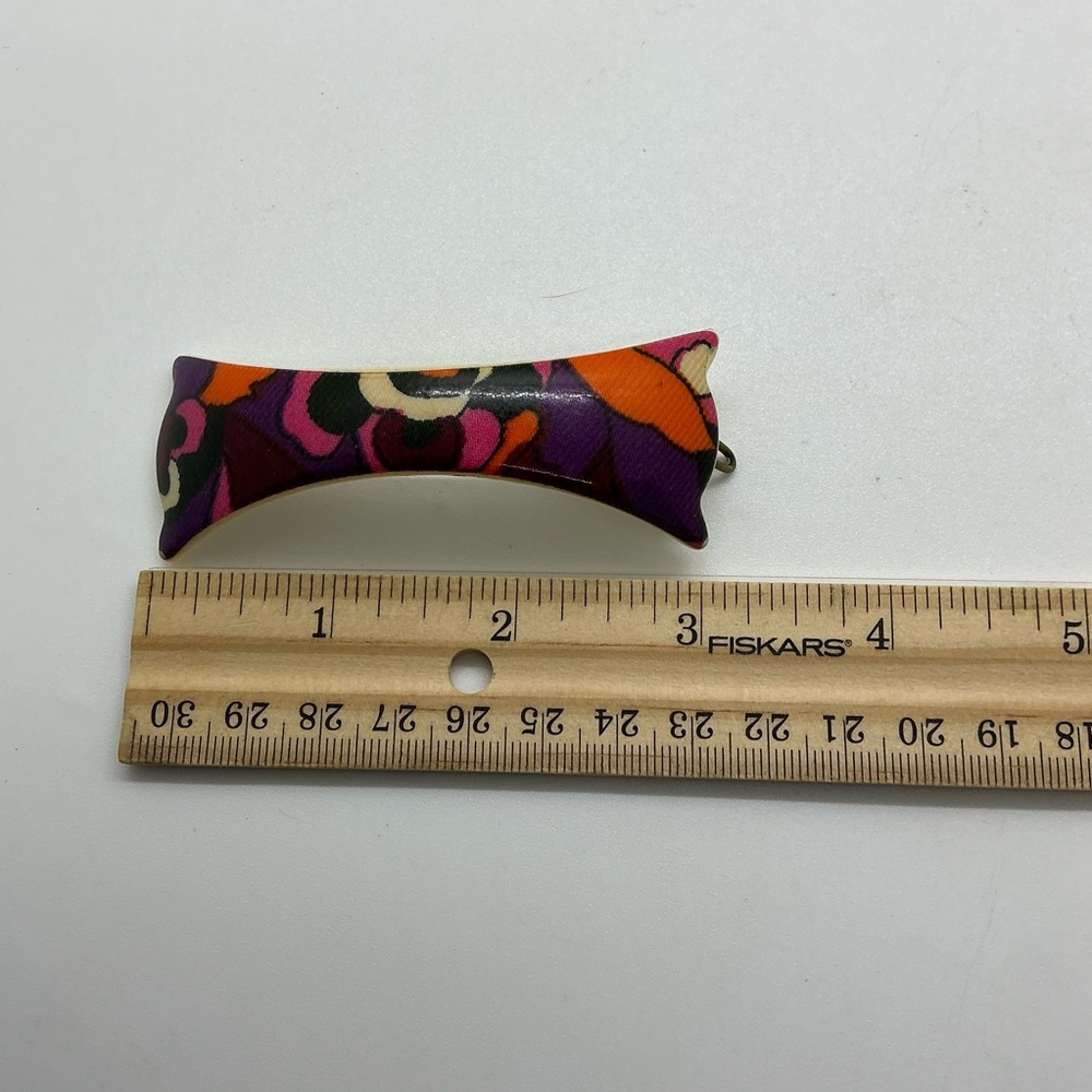 Vintage Barrette Long Rectangle Colorful Pattern Retro Hair Clip Made in France - Picture 3 of 8